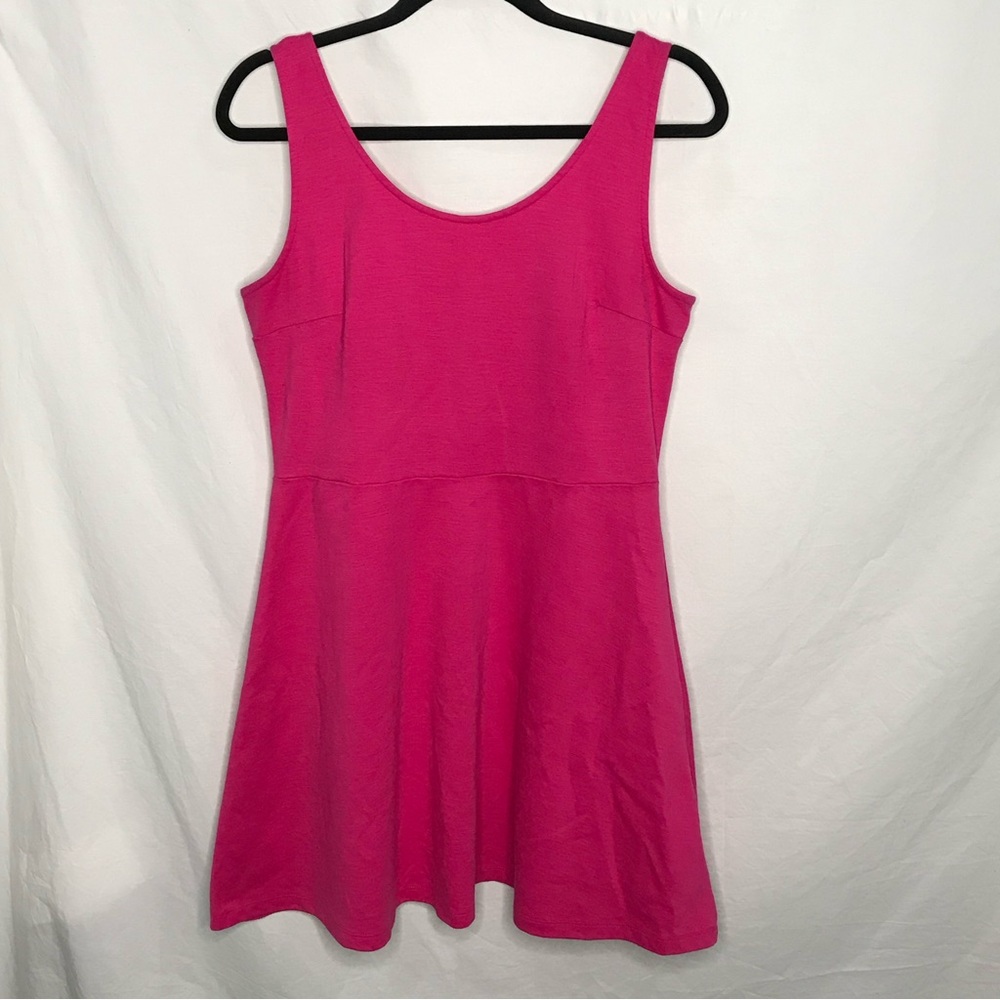 Old Navy Tank Dress Ponte Knit Fit Flare Hot Pink Sz Large Petite Barbie EUC